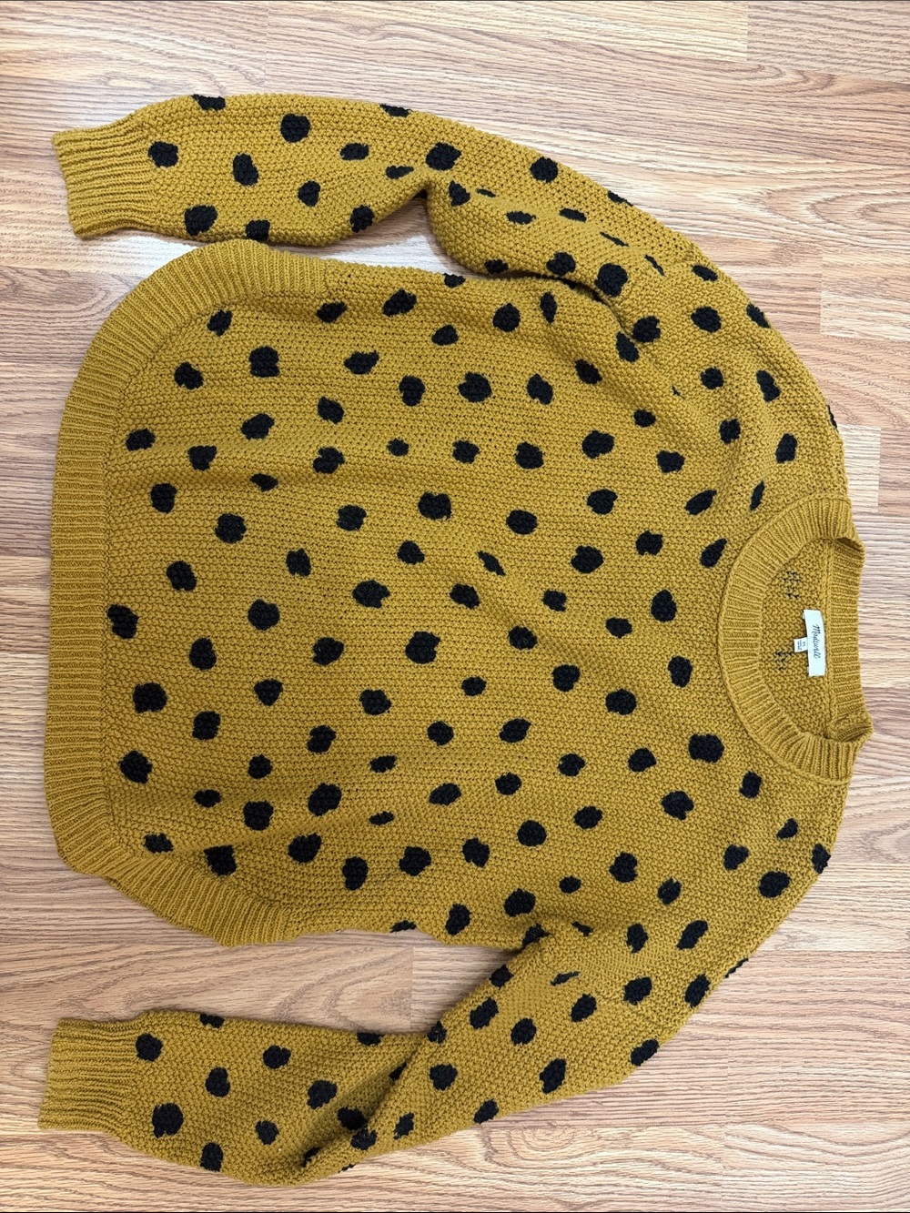 Madewell Mustard Crewneck Sweater with Black Polka Dots